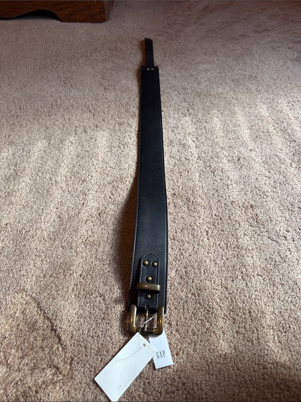 GAP Black Leather Belt with Brass-Tone Buckle - Picture 5 of 5